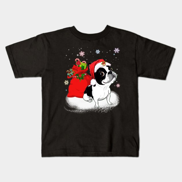 Christmas Santa Boston Terrier Kids T-Shirt by TeeAbe